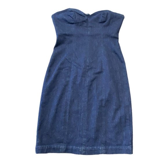 Guess S Dress mini Blue Denim Deco Strapless Fitted Bodycon NWT New - Picture 3 of 7